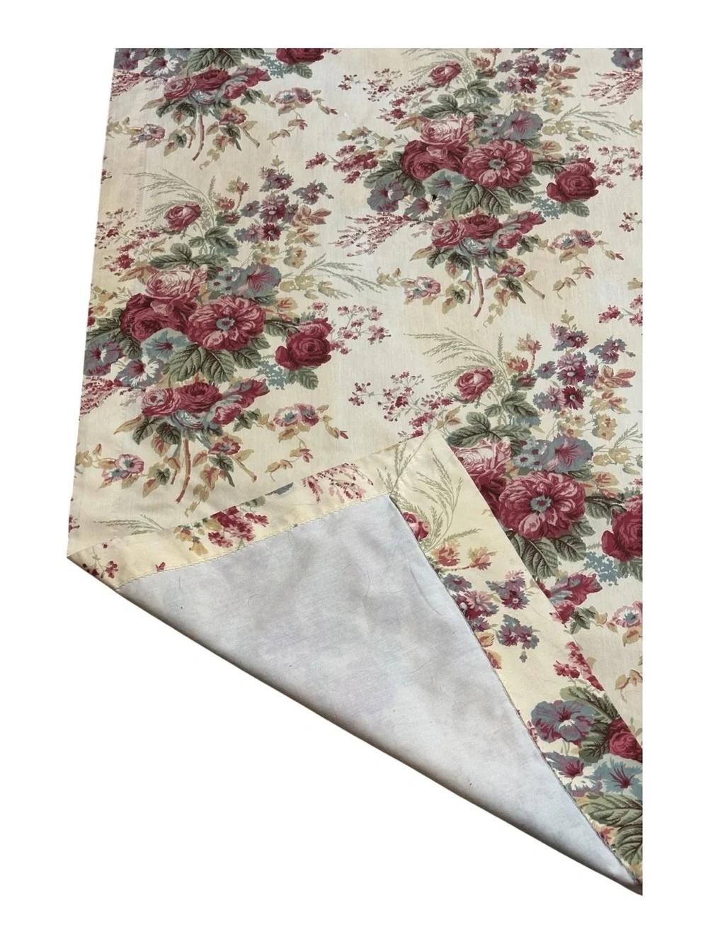 Vint Springmaid Floral Curtain Panel Repeating Botanical Rose Pink Blue Flowers
